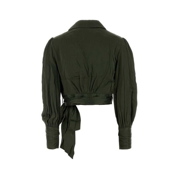 Zimmermann Women Bottle Green Silk Blouse - Picture 2 of 2
